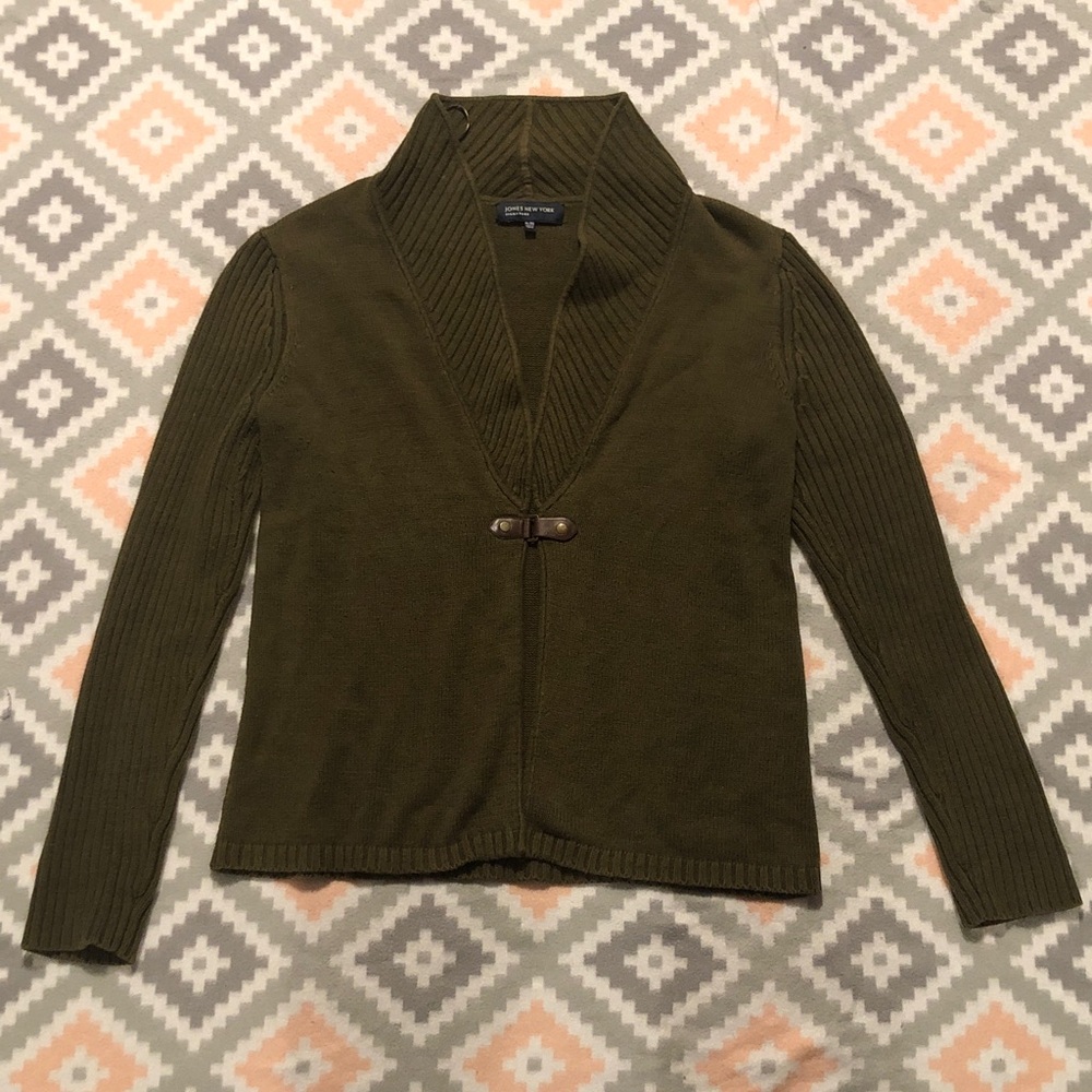 Jones New York Olive Knit Cardigan Sweater Size XL